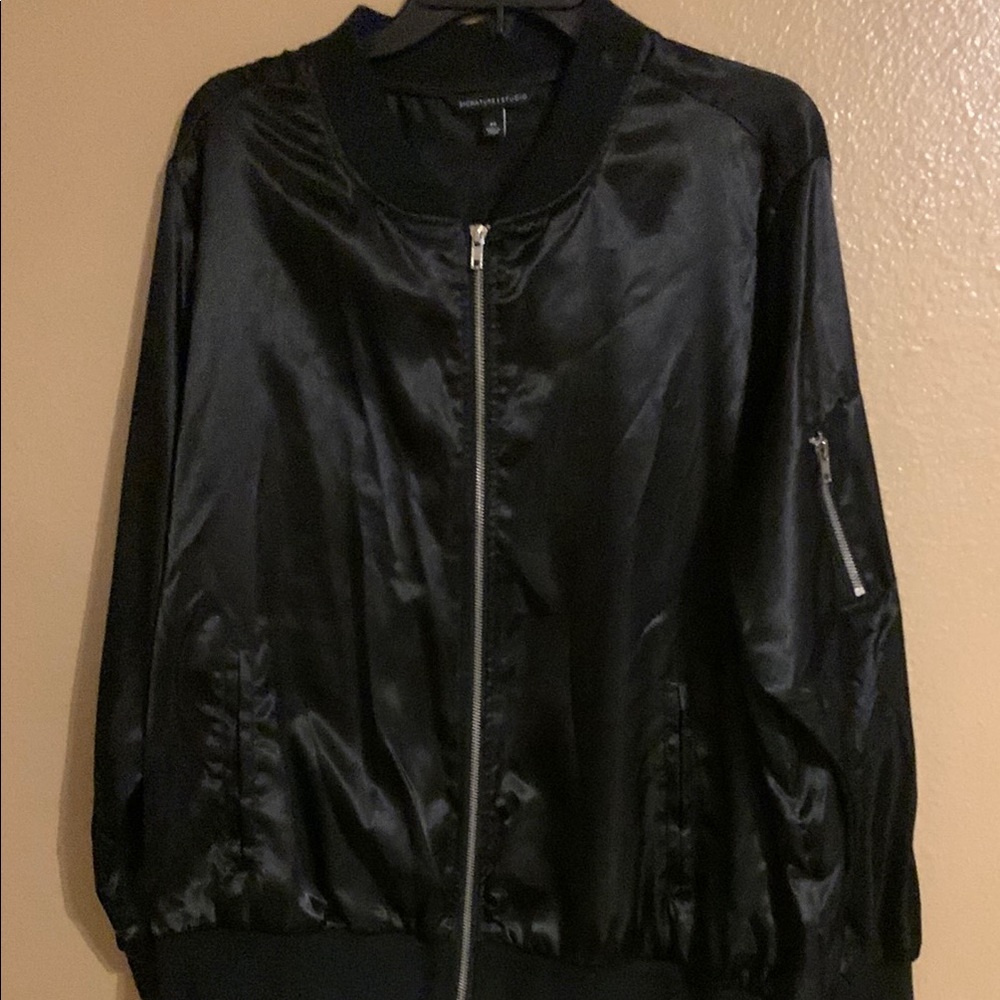 Black Satin Bomber Jacket - Women